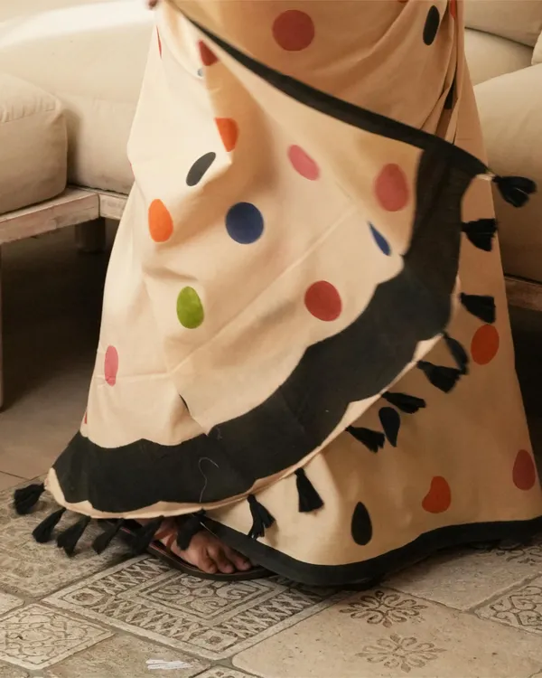 Multicolour_Cotton_Color_Polka_Dot_Mul_Saree_With_Tassels_For_Women